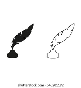 feather and ink bottle  - black vector icon