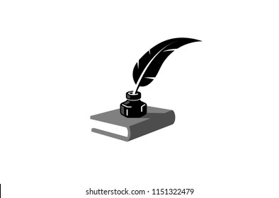 Feather Ink Bottle Book Logo Symbol Vector Design Illustration