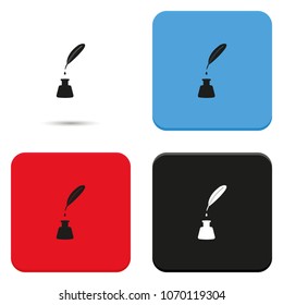 Feather and ink bottle flat vector icon.