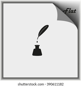 Feather and ink bottle icon.