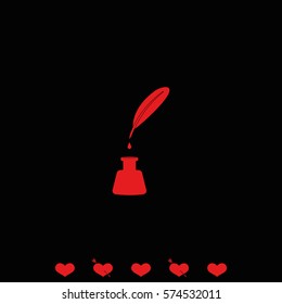 Feather and ink bottle icon.