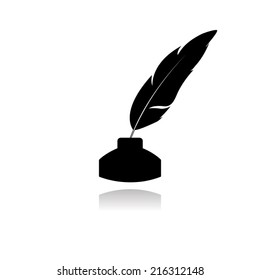 feather and ink bottle icon with shadow