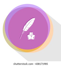 feather and ink bottle. Internet template. Vector icon.