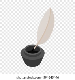 Feather and ink bottle isometric icon 3d on a transparent background vector illustration