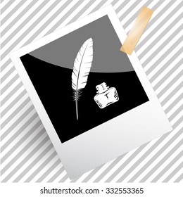 feather and ink bottle. Photoframe. Vector icon.