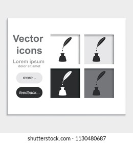 Feather and ink bottle placed on web page template flat vector icon.