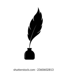 feather and ink bottle vector icon illustration