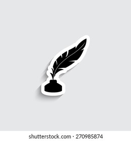  feather and ink bottle - vector icon