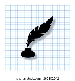 feather and ink bottle - vector icon with shadow