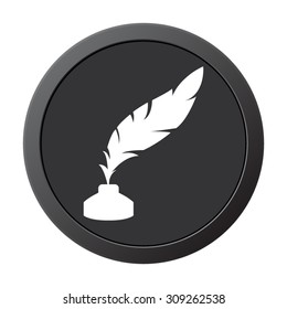 feather and ink bottle - vector icon on a grey button