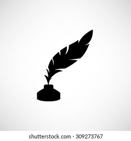 feather and ink bottle - vector icon