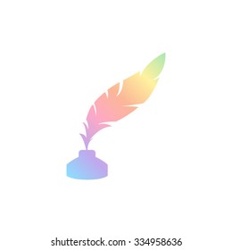 feather and ink bottle  - vector icon