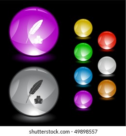 Feather and ink bottle. Vector interface element.