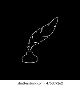 feather and ink bottle  - white vector icon
