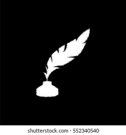 feather and ink bottle -  white vector icon