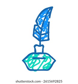 feather with ink doodle icon sketch vector. feather with ink sign. isolated symbol illustration