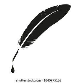 feather and ink drop falls. graphic image of literature. vector isolated clipart on white background