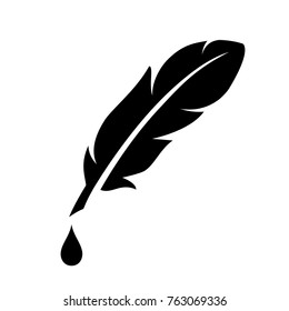 Feather And Ink Drop Vector Icon Illustration Isolated On White Background