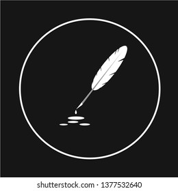 Feather, ink droplets, white, background gray
