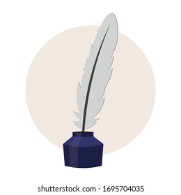 feather ink flat icon inkwell isolated illustration element
