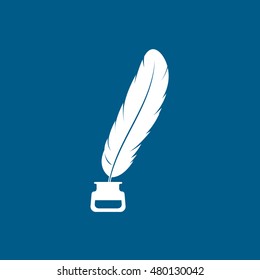Feather Ink Flat Icon On Blue Background
