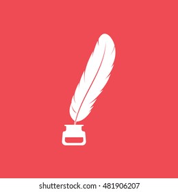 Feather Ink Flat Icon On Red Background