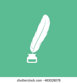 Feather Ink Flat Icon On Green Background