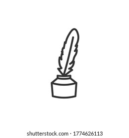 feather ink isolated line icon, pen and inkwell icon