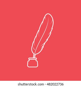 Feather Ink Line Icon On Red Background