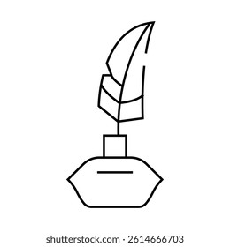 feather with ink line icon vector. feather with ink sign. isolated contour symbol black illustration
