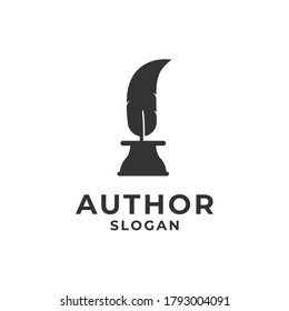 feather ink pen for author logo concept. Writer or journalist design template. Vector illustration