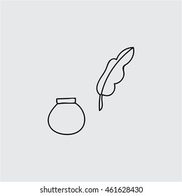 Feather and ink pot doodle icon illustration symbol vector sign 