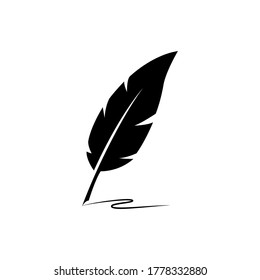 Feather with ink. Feather quill pen iconю. Retro image of a writing with quill icon. Vector illustration.