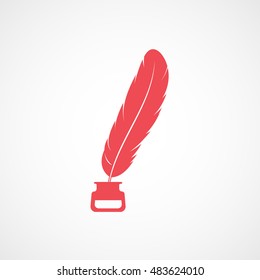 Feather Ink Red Flat Icon On White Background