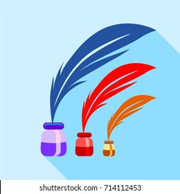Feather and ink sizes icon. Flat illustration of feather and ink sizes vector icon for web design