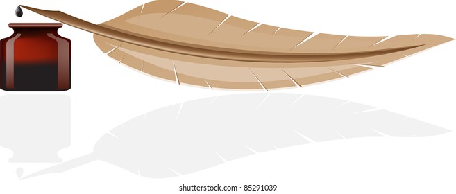 feather and ink-pot vector illustration
