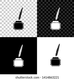 Feather and inkwell icon isolated on black, white and transparent background. Vector Illustration