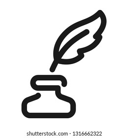 Feather in the inkwell icon. Line style