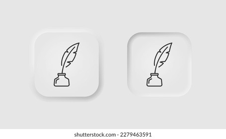 Icono de pluma y tintero en estilo neumorfista. Iconos para negocios, interfaz de usuario blanca, UX. Símbolo de poesía. Literatura, caligrafía, educación, escritura a mano, educación. Estilo neumórfico. 