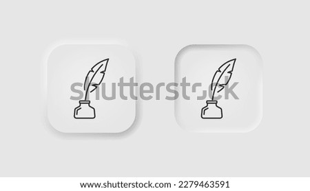 Feather and inkwell icon icon in neumorphism style. Icons for business, white UI, UX. Poetry symbol. Literature, calligraphy, education, handwriting, education. Neumorphic style. 