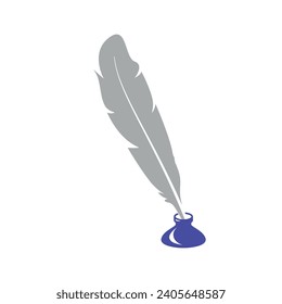
Feather and inkwell silhouette. Vector drawing on a white background.
