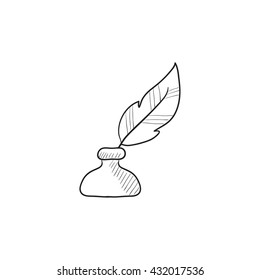 Empuje en el icono de esbozo del vector de inkwell aislado en el fondo. Hand dibujó a Feather en el icono de inkwell. Icono de esbozo de inkwell para infografía, sitio web o aplicación.