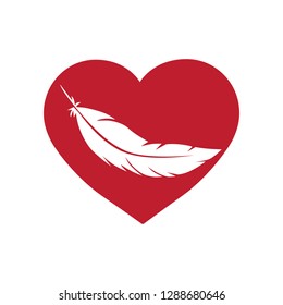 feather inside red heart