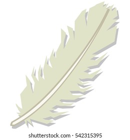 Feather isolated on white background. Vector cartoon illustration.
