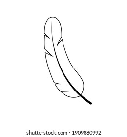 Feather isolated on white. Line style. Vector illustration