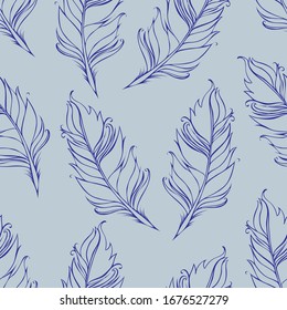 Feather isolated. Seamless pattern. Vector illustration. Blue colors.