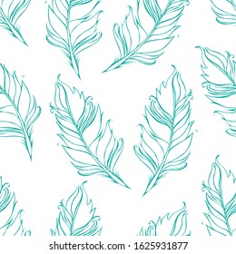 Feather isolated. White background. Seamless pattern. Vector illustration. 