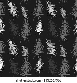 Feather or leaves grayscale seamless pattern