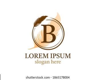 Feather letter B icon design, vector design concept circle feather with letter for initial luxury business, firm, law service, notary, boutique and more brand identity.