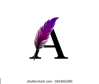 Feather A Letter Brand Logo icon, vector design concept feather with letter for initial luxury business, firm, law service, boutique and more brand identity.